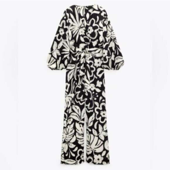 New Zara Contemporary Feminine Floral Silky Relaxed Fit Chic Jumpsuit - Picture 1 of 11